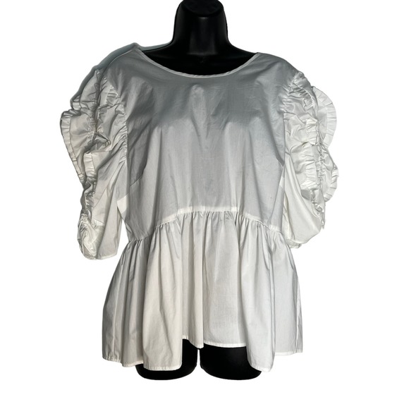 Marc New York Tops - Marc New York Ruched Ruffle Sleeve Blouse White Size L NWT